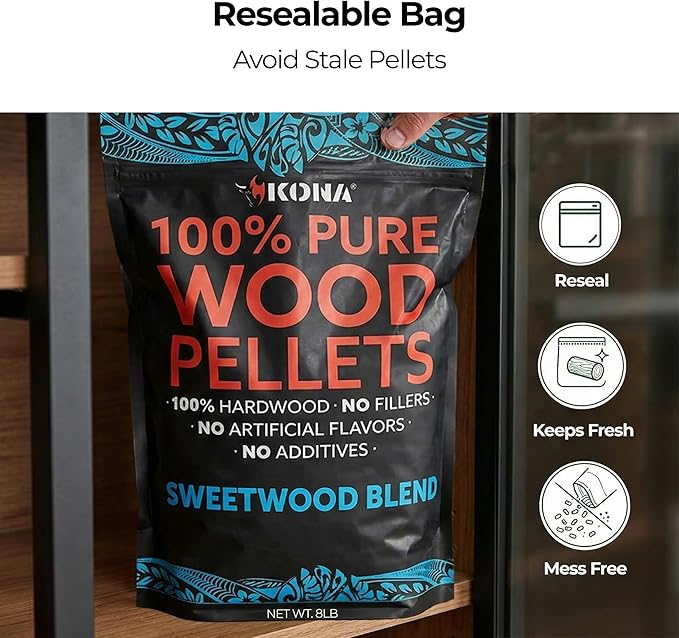 Kona Sweetwood Blend Smoker Pellets, Intended for Ninja Woodfire Outdoor Grill, 8 lb Resealable Bags