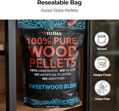 Kona Sweetwood Blend Smoker Pellets, Intended for Ninja Woodfire Outdoor Grill, 8 lb Resealable Bags