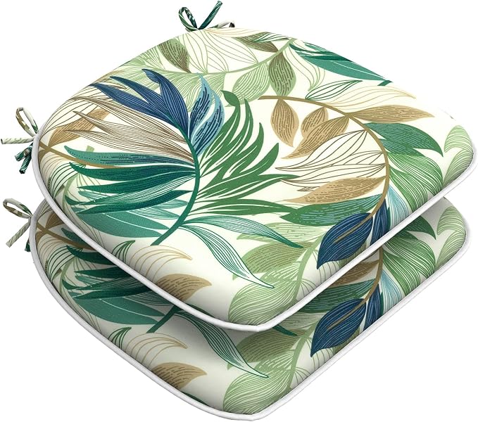 DYTXIII Set of 2 Outdoor Chair Cushions with Ties,Water Repellent Patio Chair Pads 17"x 16" for Outdoor Furniture,Round Corner Seat Cushions for Garden Yard Kitchen Lush Leaf Green