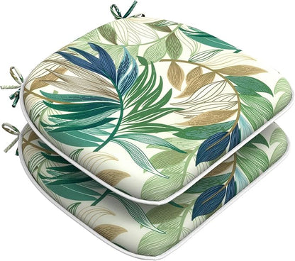 DYTXIII Set of 2 Outdoor Chair Cushions with Ties,Water Repellent Patio Chair Pads 17"x 16" for Outdoor Furniture,Round Corner Seat Cushions for Garden Yard Kitchen Lush Leaf Green