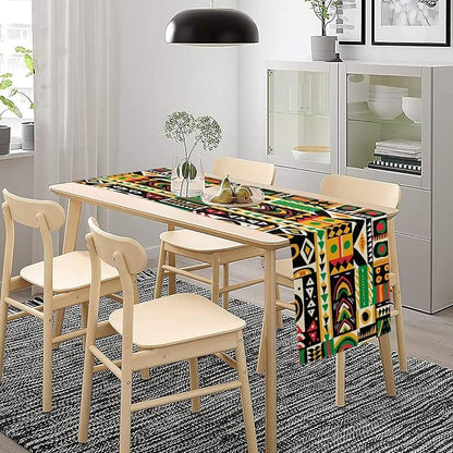 African Tribal Table Runner, Retro Geometric Ethnic Abstract Folk Red Green Yellow Seasonal Table Runner Decor for Kitchen Farmhouse Home Holiday Parties 13x108in