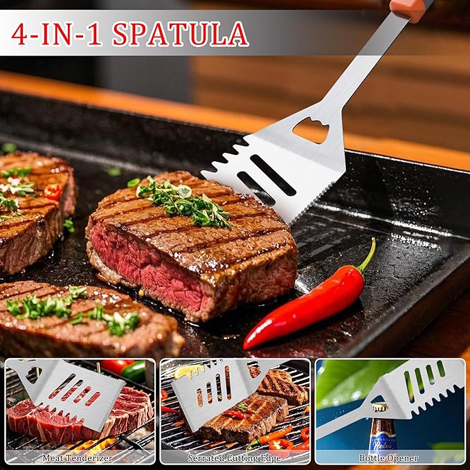 5PCS Grill Tools Set, BBQ Grilling Accessories with Spatula Tongs Apron Hooks, Portable Grill Utensils Set, Stainless Steel Grilling Tools Kit, Camping Tailgating Gifts for Men Dad