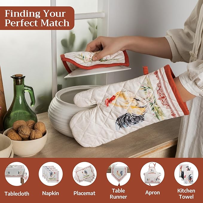 Maison d' Hermine Pot Holders 100% Cotton Heat Resistant Potholders 8" x 8" Hot Pads with Loop BBQ Cooking Baking Hotel Farmhouse Kitchen Handling Hot Pans Spring Summer (Pack of 2, Campagne)