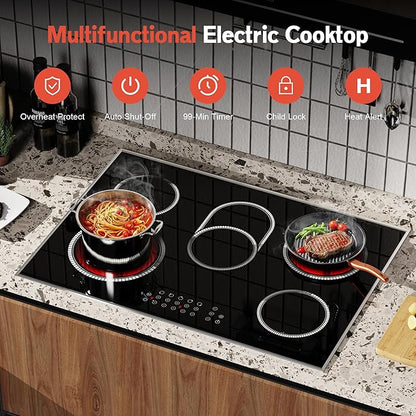 30 Inch Electric Cooktop, 5 Burner Electric Stove Top Touch Control, 8400W Built-in Ceramic Stovetop Burner 30" with Expandable Zone, Child Lock, Timer, Overheat Alert, 220-240v Hardwired