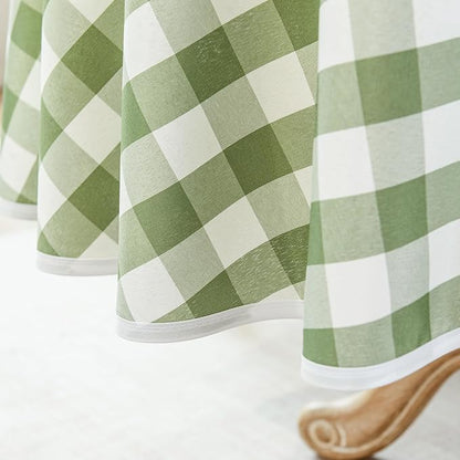 Green and White Gingham Tablecloth, Spring Plaid Waterproof Table Cover for Easter, Indoor Dining, Kitchen Table, Garden Picnic, Washable Rectangle Tablecloth for Home Use, 60" Round