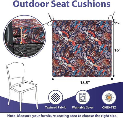IPYNBAP Outdoor Chair Cushions Set of 4 -Waterproof Outdoor Seat Cushions for Patio Furniture, Patio Chair Cushion with Handle and Ties, Out Door Chair Pads,18.5x16x3-Square, Artistic Floral