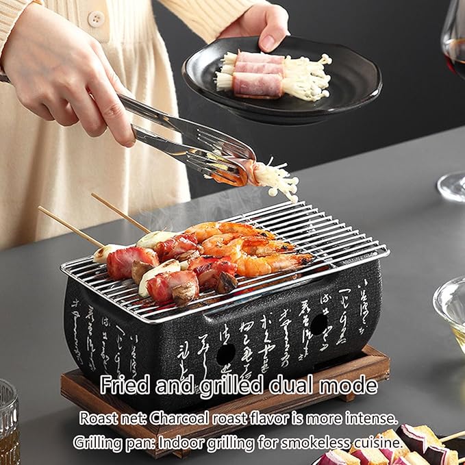 Tabletop Charcoal Barbecue Stove Charcoal BBQ Grill with Removable Nonstick Enamel Baking Pan Excellent Vent System for Indoor and Outdoor Picnic Camping Patio Backyard Cooking(E)