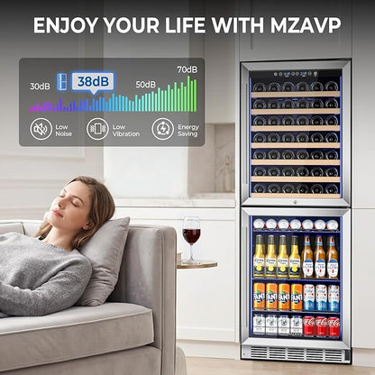 24 Inch Wide Wine and Beverage Cooler, 2 IN 1 Beverage Refrigerator with Glass Door, Dual Zone Wine Fridge Built-In/Freestanding, Beverage Wine Fridge for Home/Bar, 77 Bottle & 180 Can, Silver