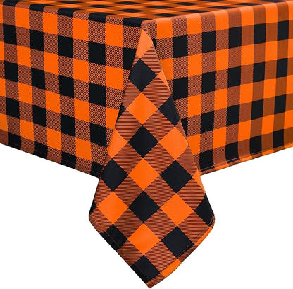 Waterproof Checkered Tablecloth Fabric - Rectangle 58x84 Inch Fall Themed Halloween Table Cloth for Indoor/Outdoor Use - Autumn Table Cover for Kitchen, BBQs, and Parties