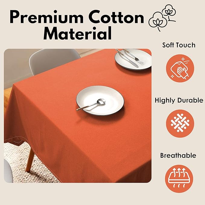 Table Cloth Rectangle 60x84, Kitchen Dining Indoor Outdoor Buffet Table Cover 100% Cotton Tabletop Table Cloth Decoration Parties BBQ Machine Washable, Orange