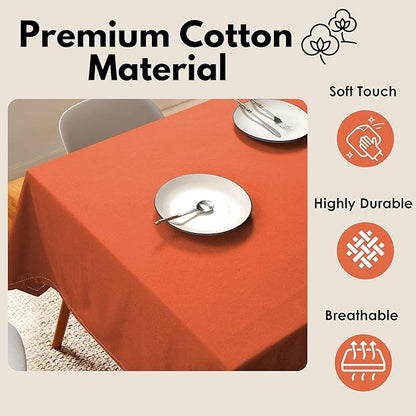 Table Cloth Rectangle 60x84, Kitchen Dining Indoor Outdoor Buffet Table Cover 100% Cotton Tabletop Table Cloth Decoration Parties BBQ Machine Washable, Orange
