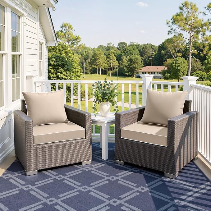 MIULEE Beige Outdoor Seat Cushion 24x24 Inch Waterproof Cushion | Deep Seat and Back Cushion for Patio Furniture Chair Sofa Couch, Fade Resistant, Handle and Adjustable Straps