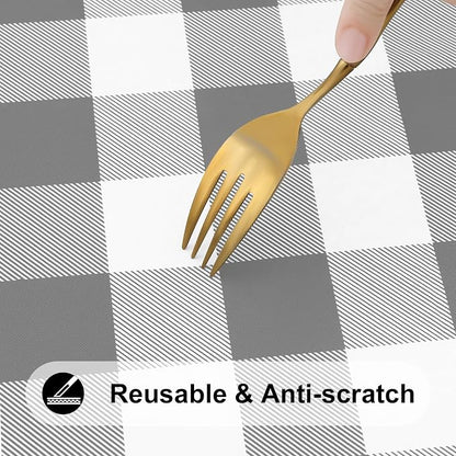 Smiry Rectangle Picnic Table Cloth, Elastic Waterproof Fitted Vinyl Tablecloths, Flannel Backed Buffalo Plaid Table Covers for Dining, Camping, Outdoor (White and Grey, 24" x 48")