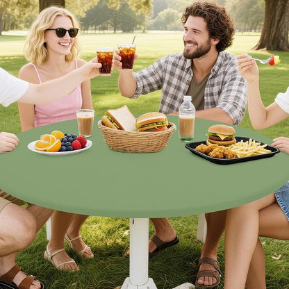 Smiry Round Spandex Tablecloth, Elastic Fitted Washable Tablecloths for 31"-35" Tables, Waterpoof Stretch Picnic Table Cover for Dining, Indoor and Outdoor, Sage Green