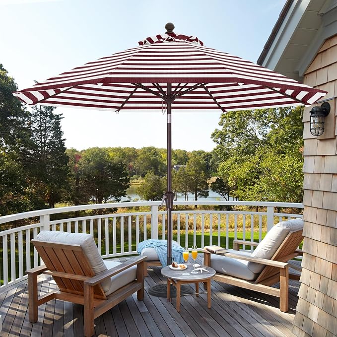 ABCCANOPY OLEFIN® 5-Year No Fading 9FT Patio Umbrella(Burgundy Stripe) | Fade & UV Resistant Fabric,8 Fiberglass Ribs，Wind Vent，Crank Lift & Tilt,Outdoor Table Umbrella for Deck,Backyard,Yard