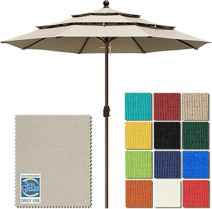 EliteShade USA 10-Year-Non-Fading 11ft 3-Tier Market Patio Umbrella, Commercial Grade Outdoor Table Umbrella with Crank Open, Windproof & UPF 50+ UV Protection, Heavy Duty Ventilation for Garden, Deck, Pool, Backyard, Beach & Bistro, No Tilt, Antique B...