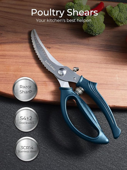 Poultry Shears, Heavy Duty Kitchen Shears With Anti-Slip Handle & Safety Lock, Poultry Scissors for Meat, Chicken, Bone,Turkey, Fish, Spring Loaded, Dishwasher Safe(Navy Blue)