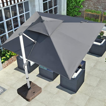 Cantilever Patio Umbrella with Cross Base and Cover Included - 360° Rotation Large Heavy Duty Offset Outdoor Umbrella with Easy Tilt for Pool Backyard Deck Garden (10x13 FT Grey)