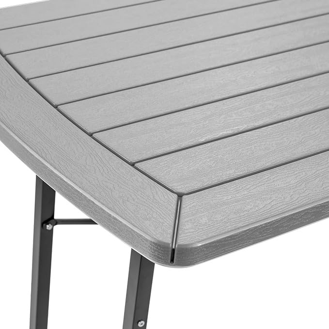 OEF Furnishings Heavy Duty Blow Molded Folding Picnic Table- Light Speckled Grey, Black Frame