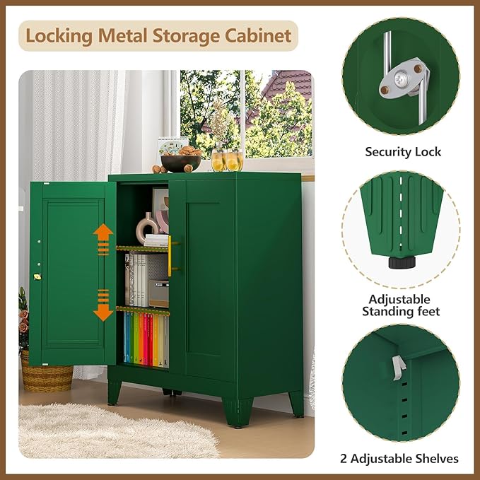 GAIOUS Green Metal Pantry Cabinet (Two Units), Sideboard Buffet Storage Cabient with Doors and 2 Adjustable Shelves, Multifunctional Kitchen Cupboard for Home Office, Accent Furniture, Buffet Table