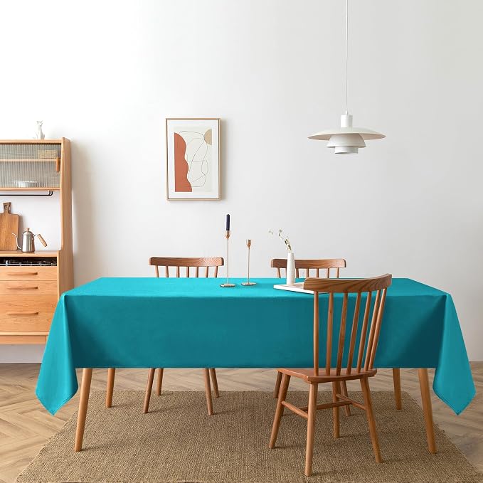 DWCN Rectangle Tablecloth - 60 x 84 Inch - Waterproof Stain and Wrinkle Resistant Washable Table Cloth, Decorative Fabric Table Cover for Kitchen Dining Room Party and Outdoor Use, Turquoise