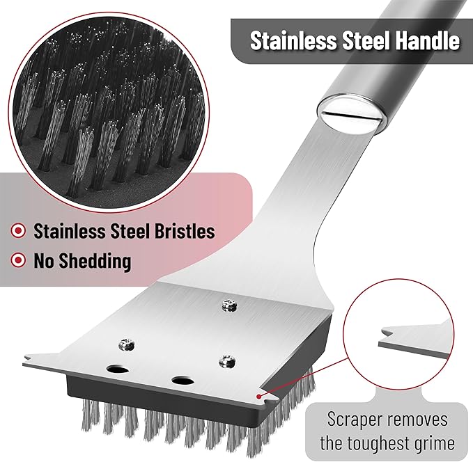 UNCO- Grill Brush and Scraper, 16.7”, Stainless Steel, Grill Cleaner, Grill Brush, Grill Cleaning Brush, BBQ Brill Brush, BBQ Brush for Grill Cleaning, Grill Brush for Outdoor Grill, Safe Grill Brush