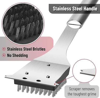 UNCO- Grill Brush and Scraper, 16.7”, Stainless Steel, Grill Cleaner, Grill Brush, Grill Cleaning Brush, BBQ Brill Brush, BBQ Brush for Grill Cleaning, Grill Brush for Outdoor Grill, Safe Grill Brush