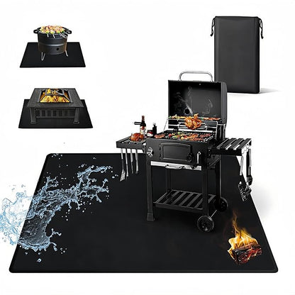 48 x 36 Inch Under Grill Mat with Storage Bag, Double-Sided Silicone Fiberglass Grill Pad, Fire Resistant Waterproof Oil-Proof BBQ Mat for Deck, Patio, Lawn, Smoker, Griddle & Fire Pit