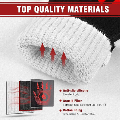 HAMITOR BBQ Grill Gloves : 1472 ℉ High Temp Resistance Fireproof Glove for Grilling Barbecue - Washable Long Silicone Oven Mitts Extreme Hot Proof Mittens for Kitchen Cooking Baking