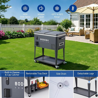 BODEGACOOLER 50QT Electric Cooler with Wheels, Compressor Rolling Cooler | Ice-Free, AC & 12V DC Power, 45dB Quiet, IPX5, Pull-out Handle, Dual-side Lid w/ Opener, Locking Casters, Steel Body