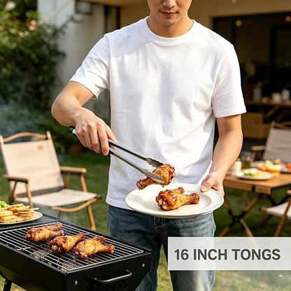 Grilling Accessories - 16 Inch BBQ Accessories Grill Gifts for Men, Barbecue Grilling Tools Utensils Set with Spatula, Fork, Brush, Tongs, Thermometer