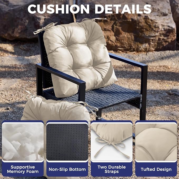 IASEAHK Outdoor Chair Cushions Set of 4, 19" x 19" x 5", Waterproof Outdoor Seat Cushions for Patio Furniture, Fade-Resistant Patio Chair Cushion, Dining Wicker Chair Pads for Porch Garden, Beige