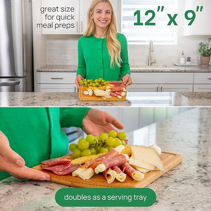 Small Bamboo Cutting Board – 12 Inch Wood Cutting Boards for Kitchen with Glue-Free Surface™ & Juice Groove – Non-Toxic, FSC-Certified, Durable Wooden Chopping Board