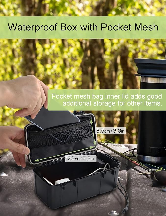 Waterproof Kayak Dry Box - Floating ABS Storage Case with Stainless Steel Hinge & Mesh Pocket - Airtight Floating Waterproof Case Box for Phones, Keys & Boating Gear - 8.8" x 4" x 3.5"