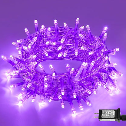 YEGUO 66ft 200 LED Halloween Lights Outdoor Waterproof, Purple String Lights Indoor Plug in, 8 Modes Clear Wire Purple Lights for Halloween Holiday Home Tree Garden Patio Decor