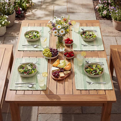 Artoid Mode Sage Green Farmhouse Woven Braided Stripe Placemats Set of 6,12x18 Inch Seasonal Holiday Table Mats Party Kitchen Dining Decoration