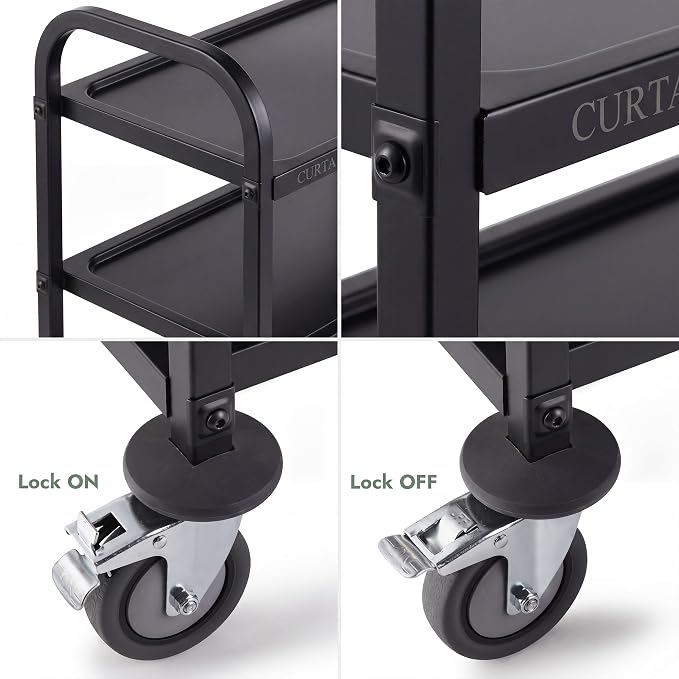 Black Stainless Steel Serving Cart, 3-Tier Rolling Utility Trolley (30"x16"x33"), Heavy Duty Painted Kitchen Cart on Wheels with Brakes, Commercial Grade for Restaurant, Hotel, Salon & Lab