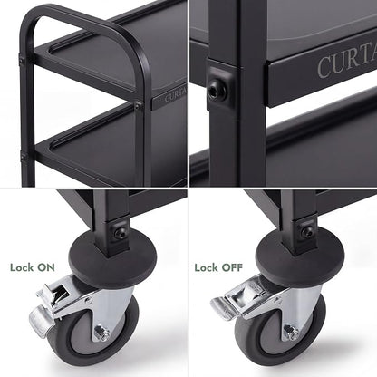 Black Stainless Steel Serving Cart, 3-Tier Rolling Utility Trolley (30"x16"x33"), Heavy Duty Painted Kitchen Cart on Wheels with Brakes, Commercial Grade for Restaurant, Hotel, Salon & Lab
