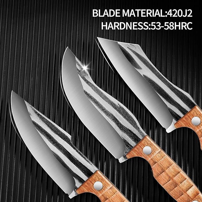 Plys 3-Piece Fixed Blade Knife Set, Full Tang Survival Knives for Bushcraft, Ergonomic Rosewood Handle, Outdoor Camping Hiking Fishing Hunting Bushcraft Survival Knives with Gift Box for Men