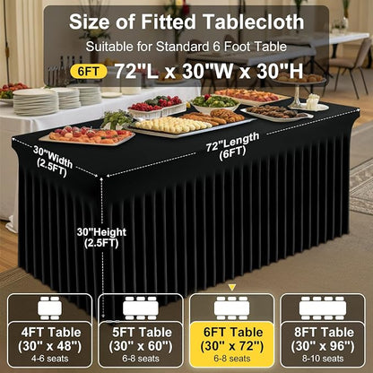 Smiry 2 Pack Spandex Elastic Fitted Table Cloth Skirt for 6FT Table | Stretch Washable Table Cloth, Banquet Table Cover for Wedding, Party, Indoor & Trade Shows, (Black, 72Lx30Wx30H)