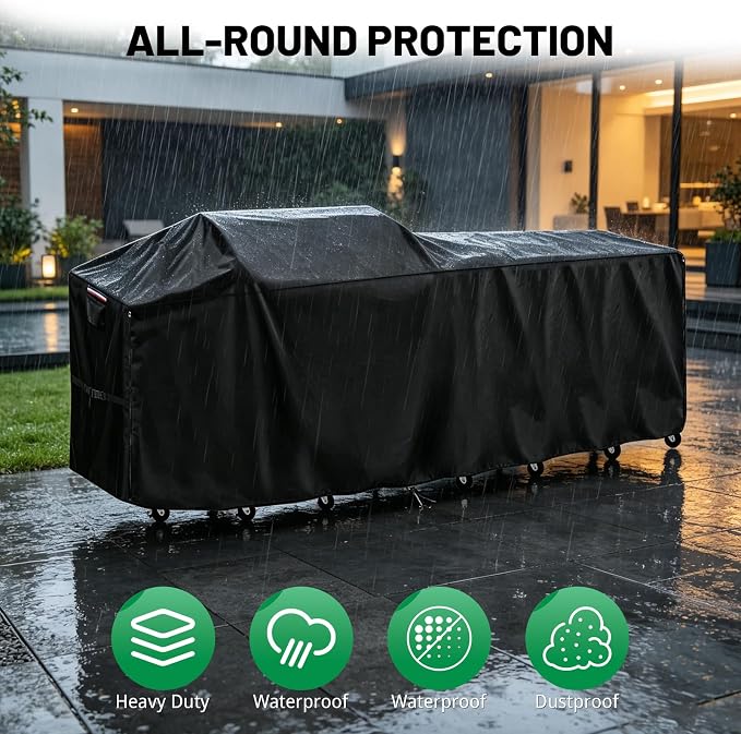 120 Inch Island Grill Cover, Outdoor Kitchen BBQ Waterproof Cover | Heavy Duty Outdoor Large Island Covers for Patio BBQ, 120"L x 36"W x 50"H