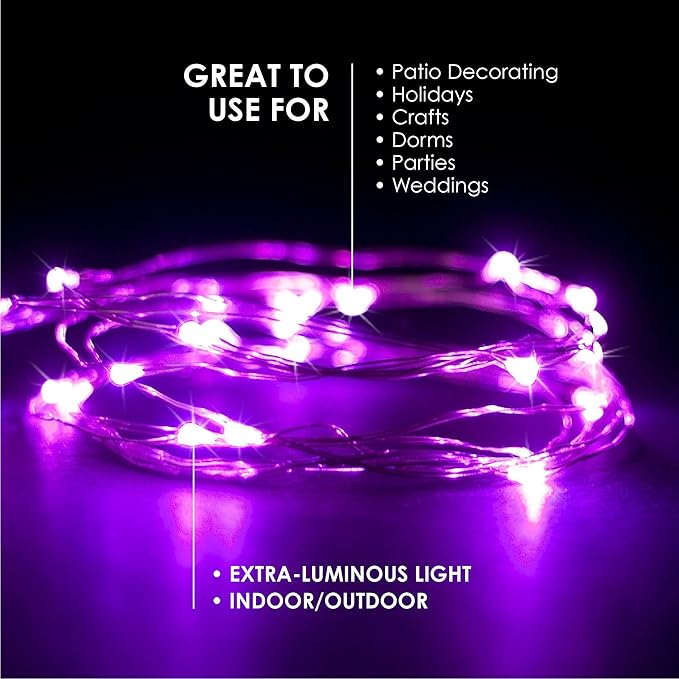 2-Pack 20 LED Wire Twinkle Fairy Lights, Battery Powered, Waterproof — Christmas, Holidays, Wedding, Party — Bedroom, Living Room — 6.5 Ft, Pink, Indoor & Outdoor