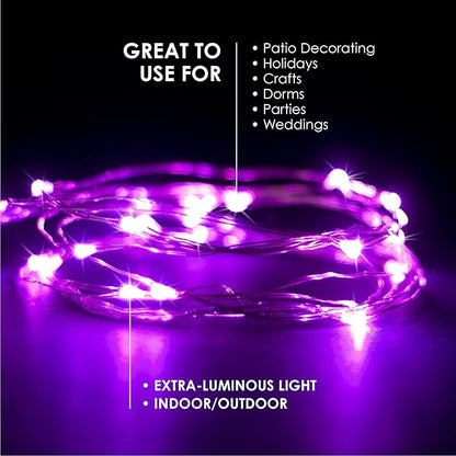 2-Pack 20 LED Wire Twinkle Fairy Lights, Battery Powered, Waterproof — Christmas, Holidays, Wedding, Party — Bedroom, Living Room — 6.5 Ft, Pink, Indoor & Outdoor