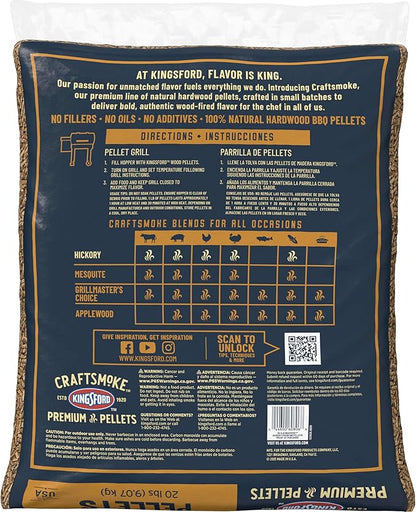 Kingsford Craftsmoke Premium Grilling Wood Pellets, Hickory BBQ Pellets for Grilling, 100% Natural Hardwood, 20 pounds