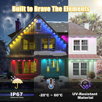 Permanent Outdoor Lights 300ft RGB+IC Eave Lights for House | IP67 Waterproof Smart LED Outdoor Lights with 16M Colors, App/Remote Control for Daily, Christmas, Halloween, Party