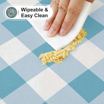 Buffalo Rectangle Picnic Tablecloth, 4 Foot Elastic Fitted Vinyl Table Cloth with Flannel Backing, Waterproof Plaid Table Covers for Dining, Camping, Outdoor (Aqua and White, 24" x 48")