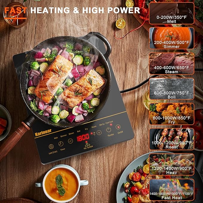 Karinear Portable Electric Cooktop, Electric Stove Single Burner Ceramic Cooktop with Touch Control,Safety Lock, Timer, Residual Heat Indicator, Overheat Protection, 1800W 110V Infrared Burner(Gold)