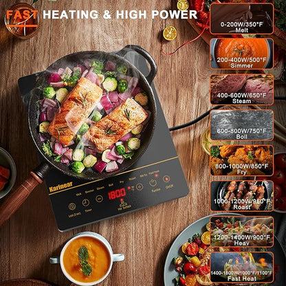 Karinear Portable Electric Cooktop, Electric Stove Single Burner Ceramic Cooktop with Touch Control,Safety Lock, Timer, Residual Heat Indicator, Overheat Protection, 1800W 110V Infrared Burner(Gold)