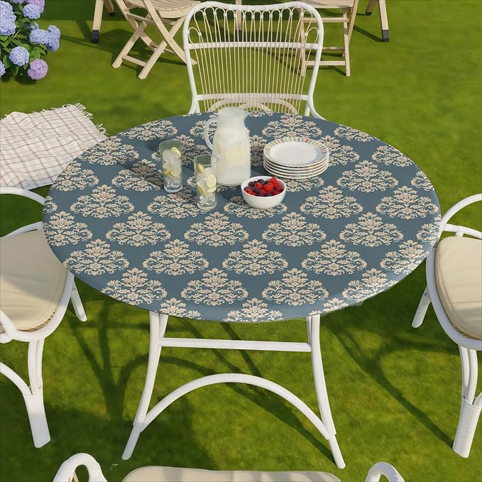 opstellen Fitted Round Tablecloth Waterproof Table Cloth Vinyl Indoor Outdoor Circle Cover for 36-44" Tables Dining Kitchen Apartment Home Party Gear Gifts Summer Fall Patio Picnic Camping Essentials