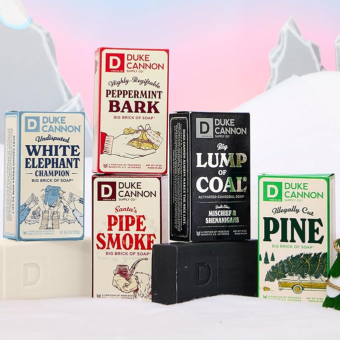 Duke Cannon Supply Co. Big Brick of Soap Bar for Men Holiday Edition - Peppermint Bark (Peppermint Scent), 10 oz. (3 Pack)